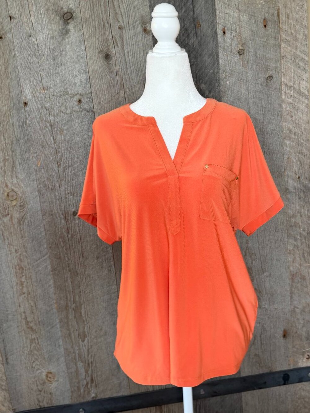 Anne Klein Orange V Neck Blouse Size M